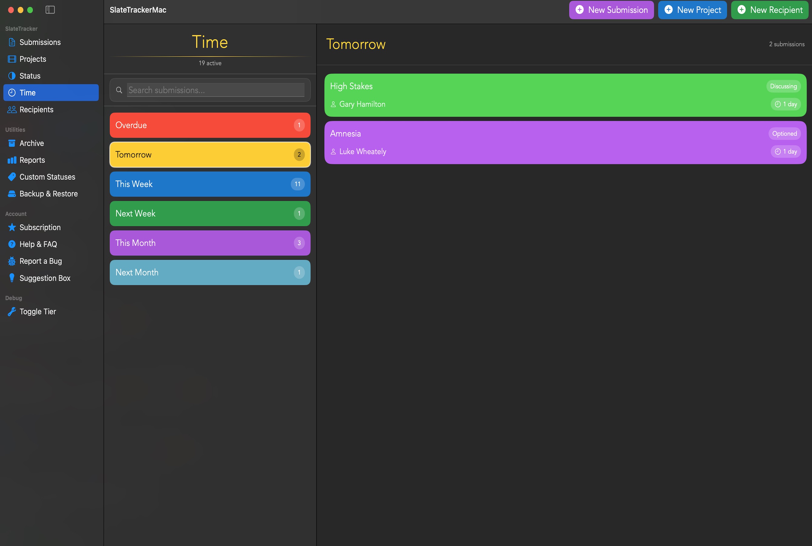 SlateTracker Mac time groups and smart filtering